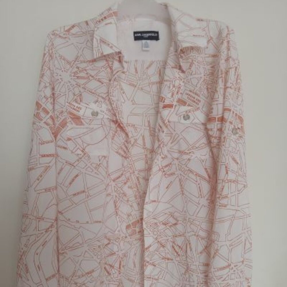 Karl Lagerfeld Button Up Shirt Paris Street Map- Size Small